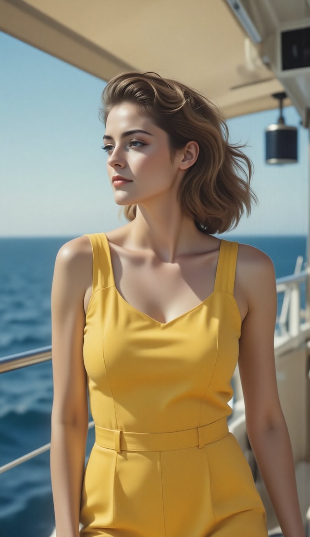 high fashion model,  20yo,  modern chic outfit of sleeveless yellow dress by EclipseKww on Tensor.Art