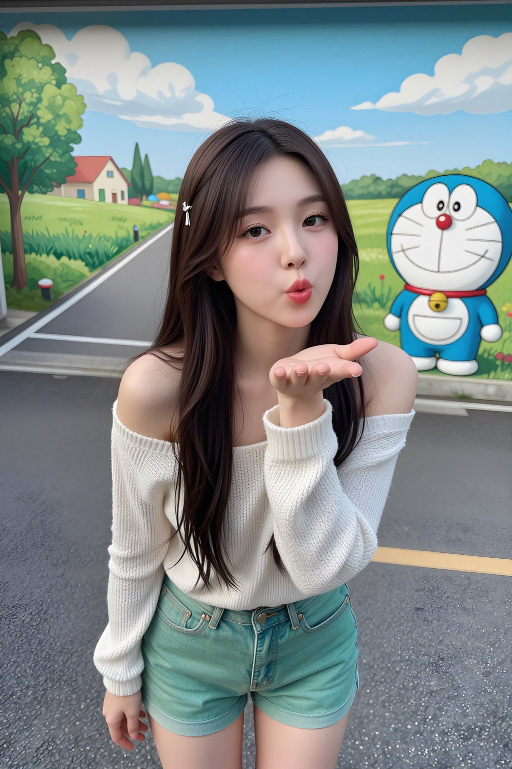 Beautiful and pretty young Korean woman with long hair with a hairpin and one ear is visible. A 25-year-old pretty influen...