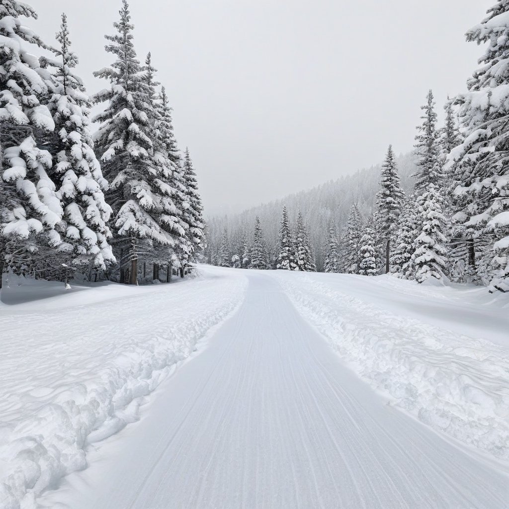 A realistic photo of snow road in winder resort1,snow,tree,winter resort1,hyper detailed,16K,HDR,hyper-realistic,sharp focus,high contrast,trending on artstation,studio photo