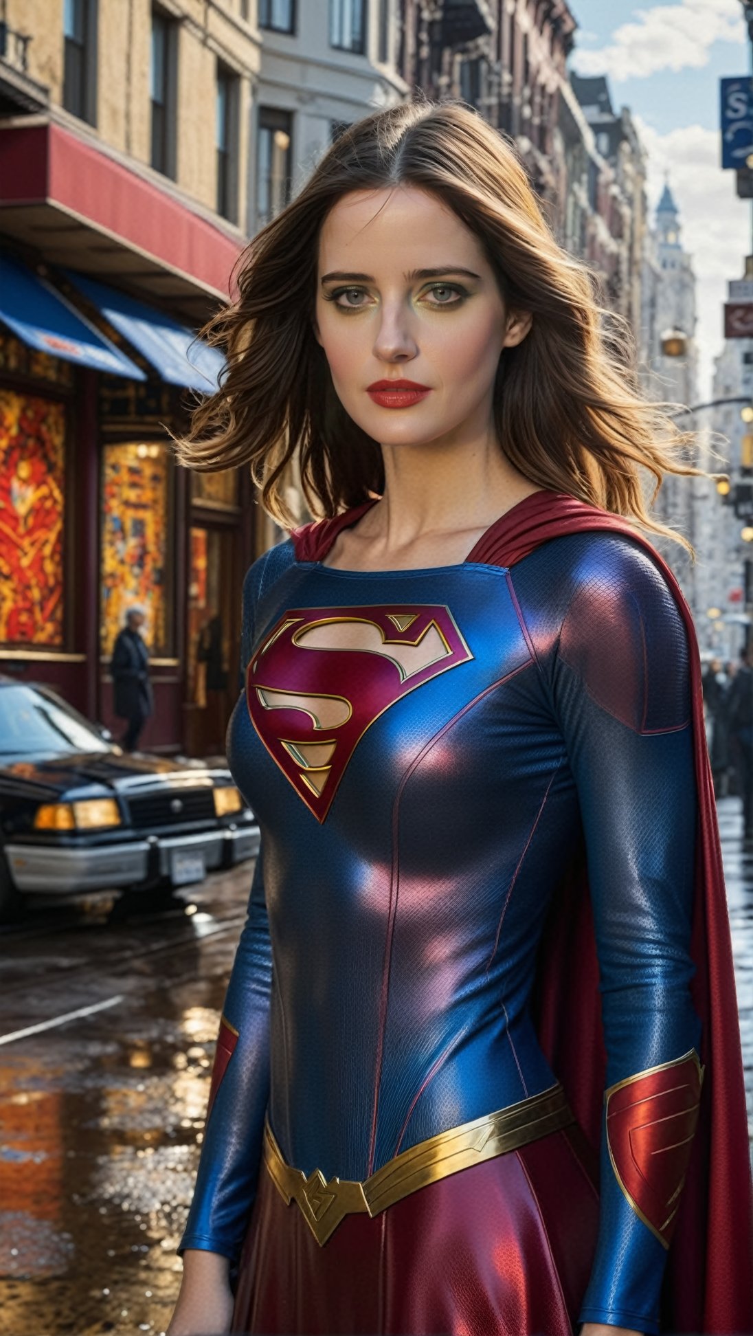 Hyper-Realistic photo of a beautiful Supergirl standing in a street,  20yo,  1girl by EclipseKww on Tensor.Art