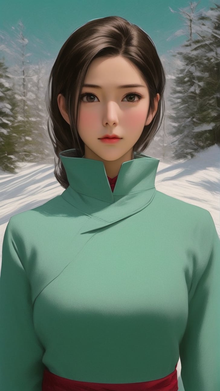 Hyper-realistic portrait of a sophisticated girl,20yo,standing in snow road,alluring neighbor's wife,clear facial features,detailed exquisite face,perfect female form,hourglassfigure,elegant jacket on dress,detailed backdrop,(Aqua Blue,Raspberry Red,Mint Cream,Hazel Brown color),
trending on artstation,perfect composition,cinematic lighting,anime vibes, Haruno sakura,(close up)
BREAK A realistic photo of snow road in winder resort1,snow,tree,winter resort1,hyper detailed,16K,HDR,hyper-realistic,sharp focus,high contrast