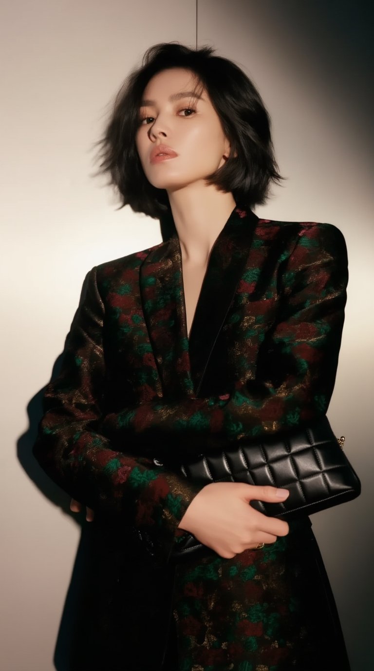 High-end luxury fashion lookbook portrait,  slightly low angle,  short tousled bob haircut by EclipseKww on Tensor.Art