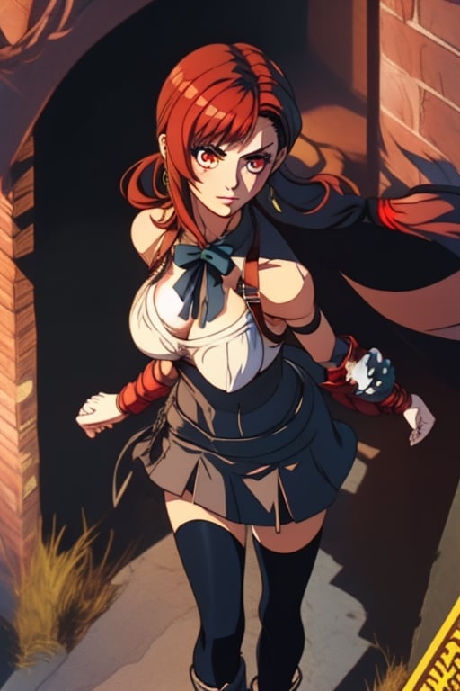 young female vampire hunter walking through an dark alley. Red head and victorian style. Detailed face. SAM YANG,edgBB,defTifa,Zenith,Maria