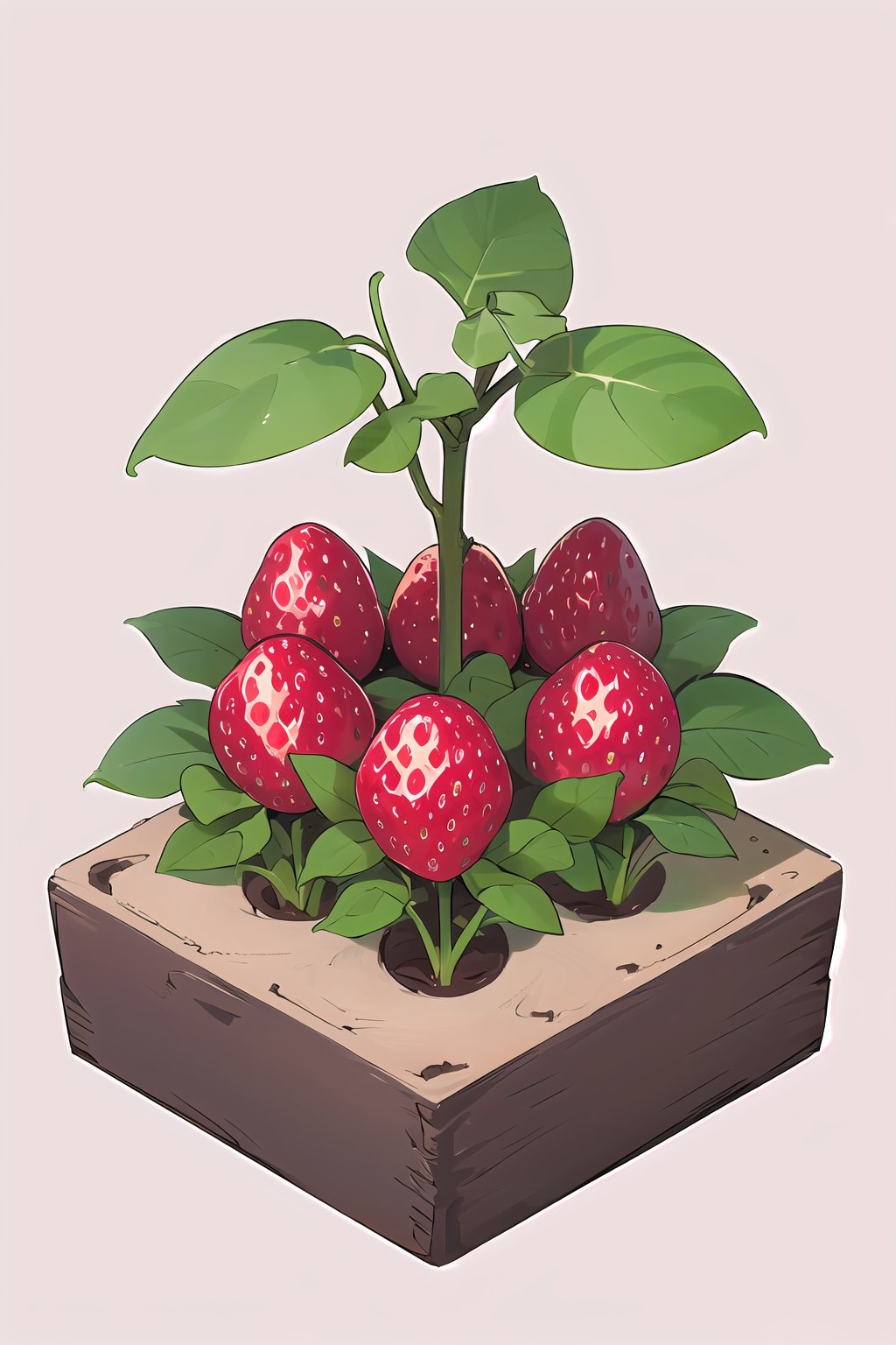 Small strawberry fruit plants on bushes, ,ISO_SHOP,isometric