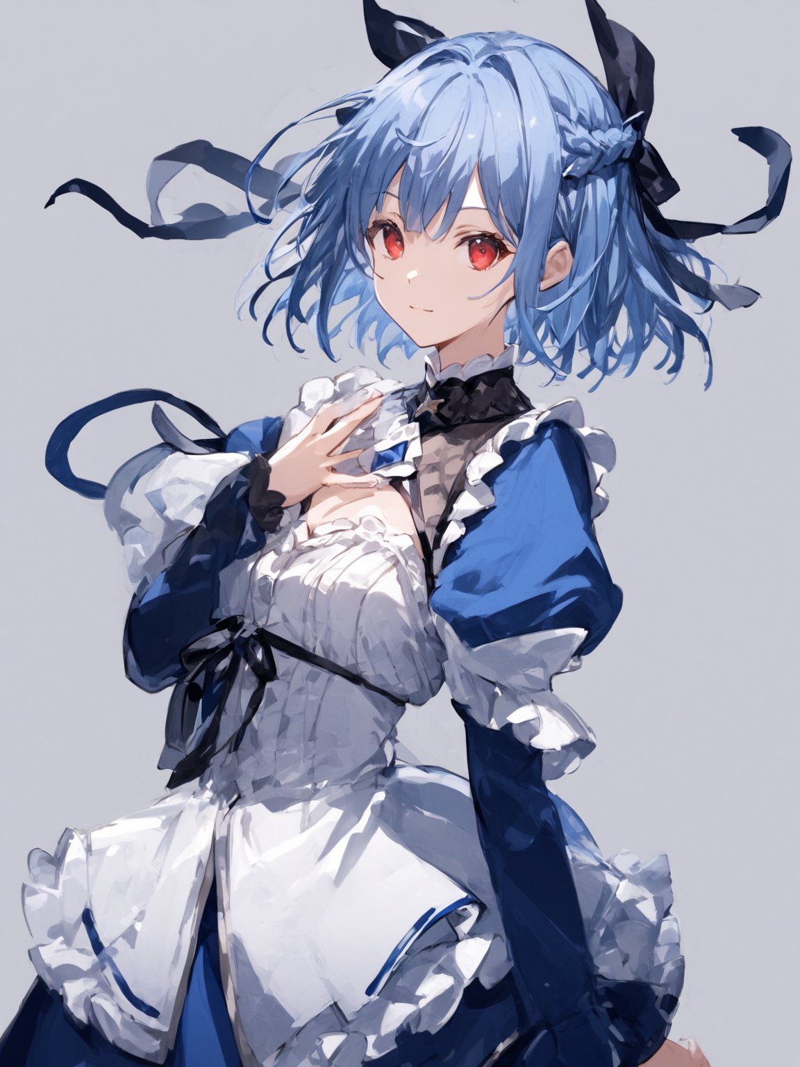 score_9,score_8_up,score_7_up,score_6_up, masterpiece, best quality, 8k, 8k UHD, ultra-high resolution, ultra-high definition, highres
,//Character, 
1girl, solo, short hair, blue hair, shiny hair, red eyes, bangs, braid
,//Fashion, 
santa_costume, hair ribbon
,//Background, white_background
,//Others, ,Expressiveh,
dynamic pose, dark energy