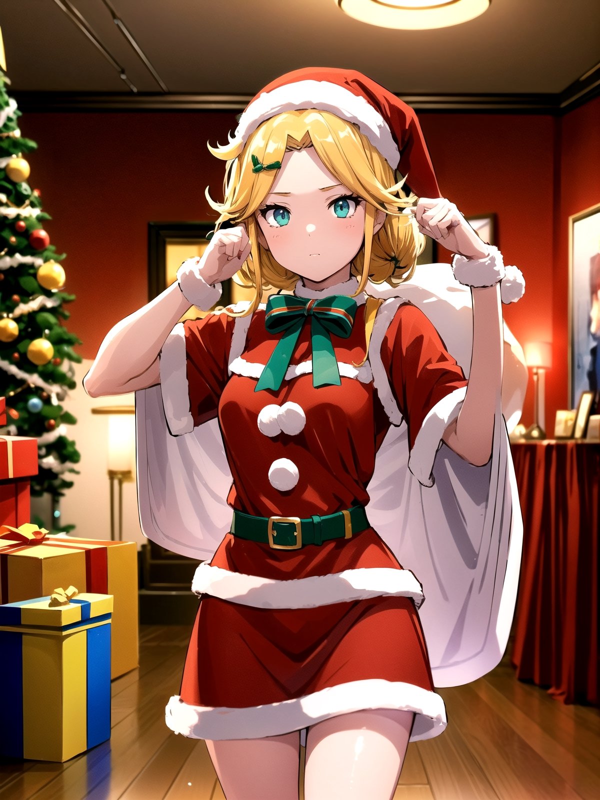 //Quality,
(masterpiece), (best quality), 8k illustration,
//Character,
overlordentoma, 1girl, solo, gift
//Fashion,
santa_costume,
//Background,
indoors, christmas, 
//Others,
,Laykus