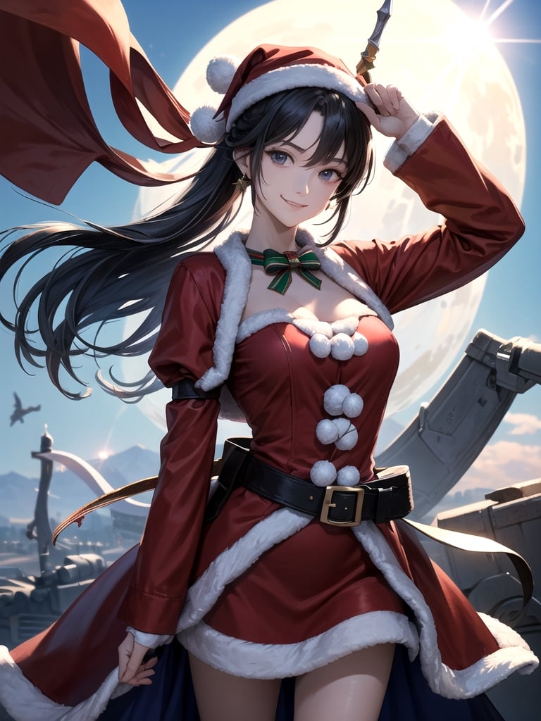 (masterpiece), (best quality), 8k illustration,
//Character,
santa, gentle smile, aura, Invincible, 
//Fashion,
santa_costume,
//Background,
Beautiful blue sky, calm sunshine, battlefield, Unlimited Blade Works