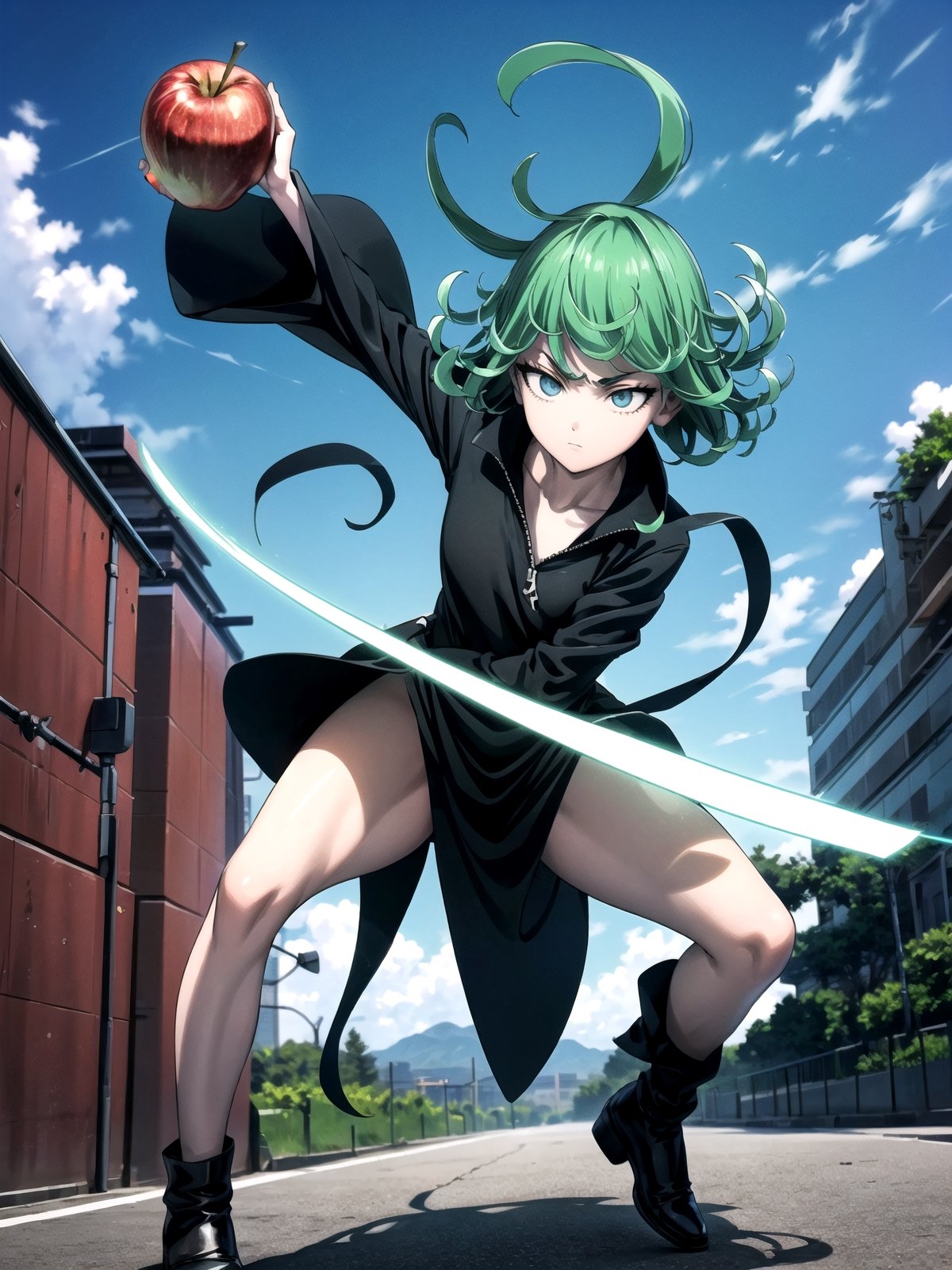 //Quality,
(masterpiece), (best quality), 8k illustration
,//Character,
1girl, solo
,//Fashion,
,//Background,
park, apple
,//Others,
superpower, hitting a boy,tatsumaki