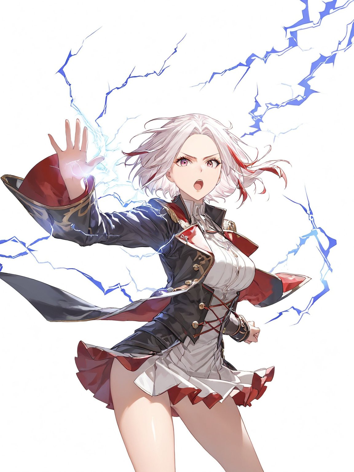 masterpiece, best quality, 8k, 8k UHD, ultra-high resolution, ultra-high definition, highres
,//Character, 
1girl, solo, Edelgard_Isekaimaou
,//Fashion, 

,//Background, white_background
,//Others, ,Expressiveh, 
lightning magic charging