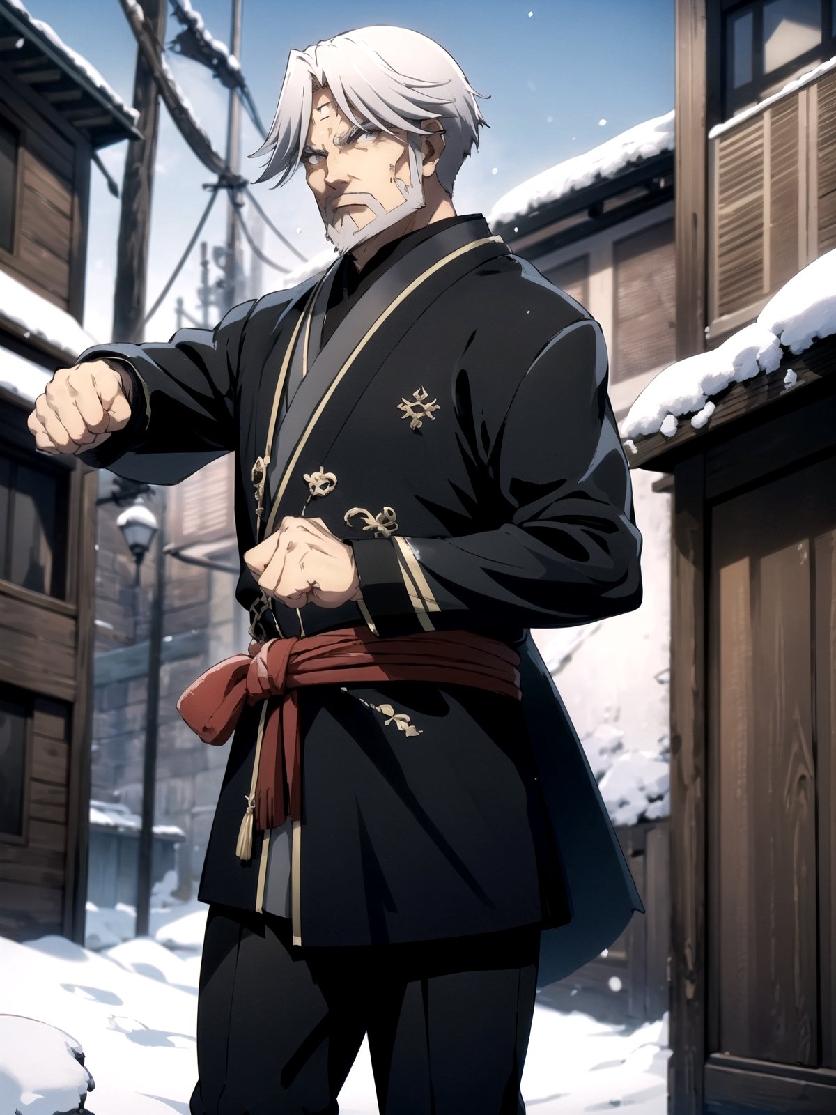 //Quality,
(masterpiece), (best quality), 8k illustration
,//Character,
1boy
,//Fashion,
kimono
,//Background,
outdoors, winter, snow
,//Others,
happy new year, (straight fist punch, dragon vision),so-bin