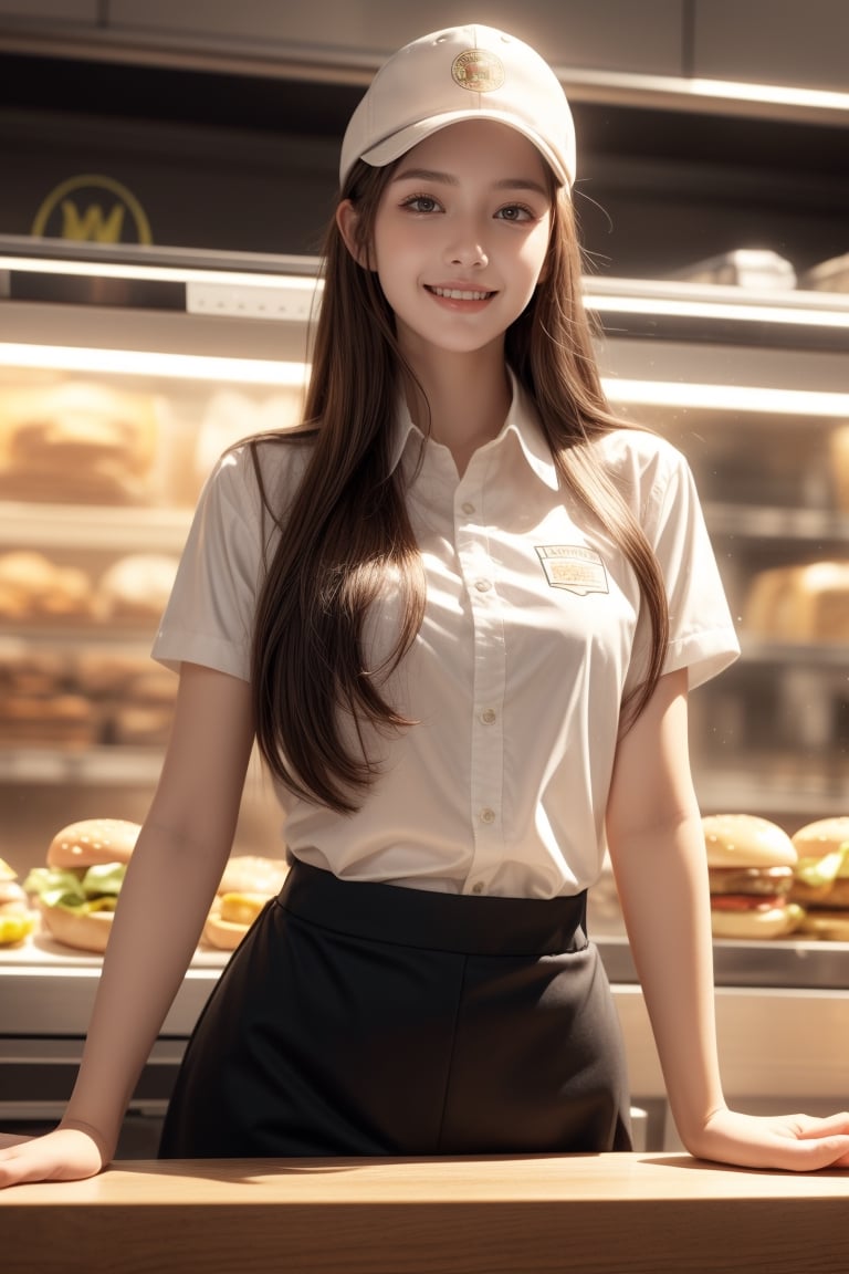 in Mc Donald store(burger store),  counter,  worker by lotus on Tensor.Art