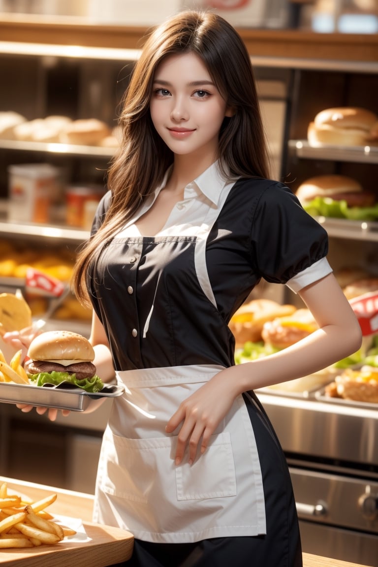 in burger store,  counter(tray,  cup by lotus on Tensor.Art