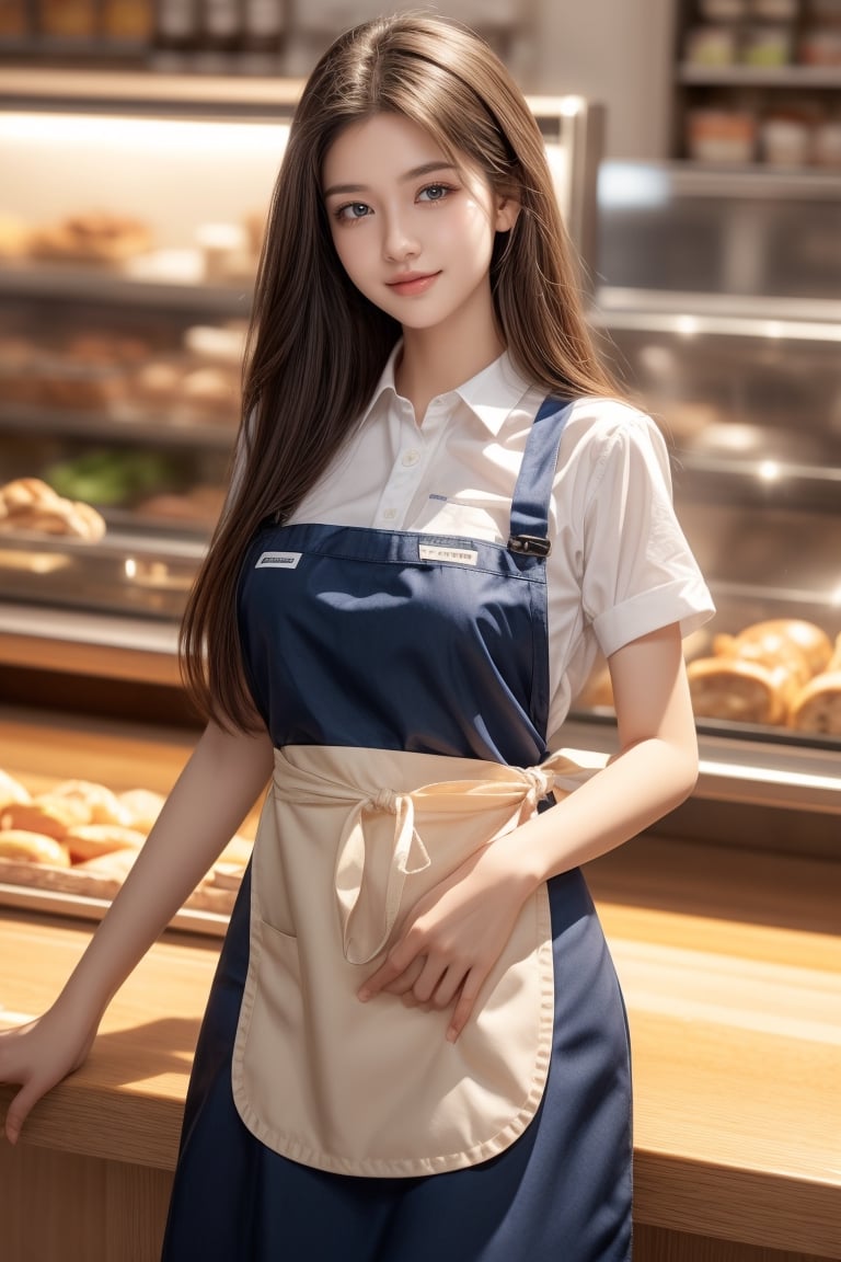 in burger store,  standing at counter,  worker by lotus on Tensor.Art