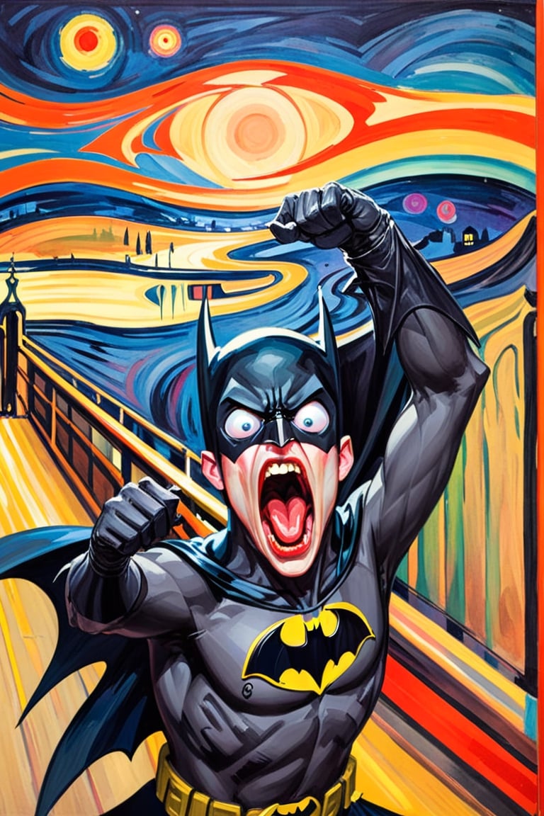 Batman in the picture "the scream",  style of Edvard Munch,  krenz cushart by Hinty on Tensor.Art