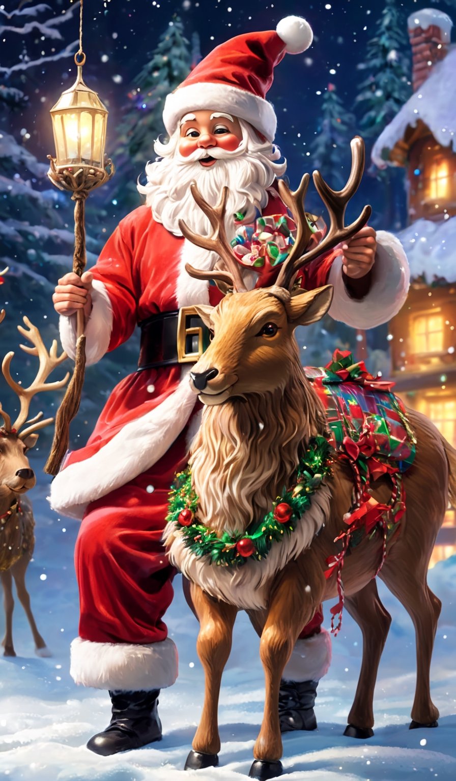 Santa Claus puppet thanks the reindeer and strokes them,  colorful holy night,  white christmas by Tadd_Sagittarius on Ten...