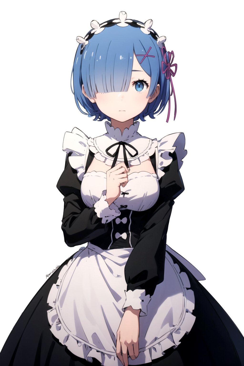 //Quality,
masterpiece, best quality
,//Character,
1girl, solo
,//Fashion,
,//Background,
white_background, simple_background
,//Others,
,rem, roswaal mansion maid uniform, maid headdress