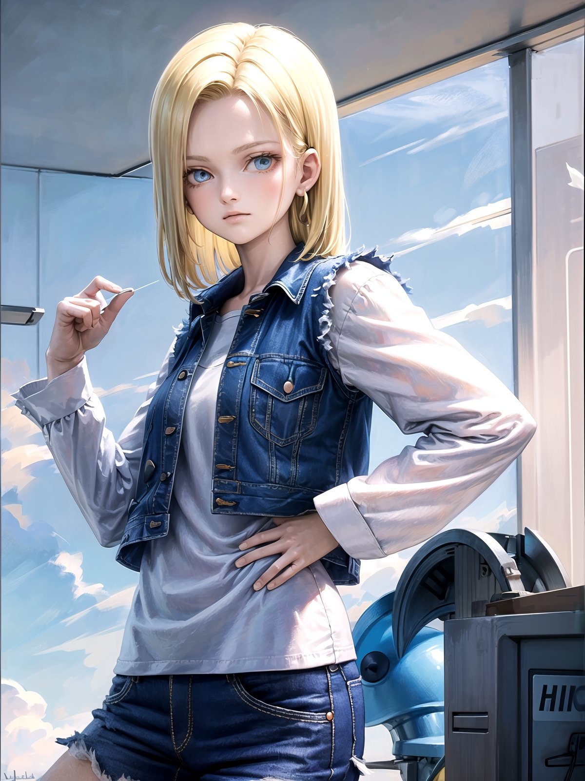 //Quality,
masterpiece, best quality
,//Character,
1girl, solo
,//Fashion,
,//Background,
,//Others,
Android18DB,striped_sleeves,long_sleeves, denim_jacket,vest,earrings, superpower