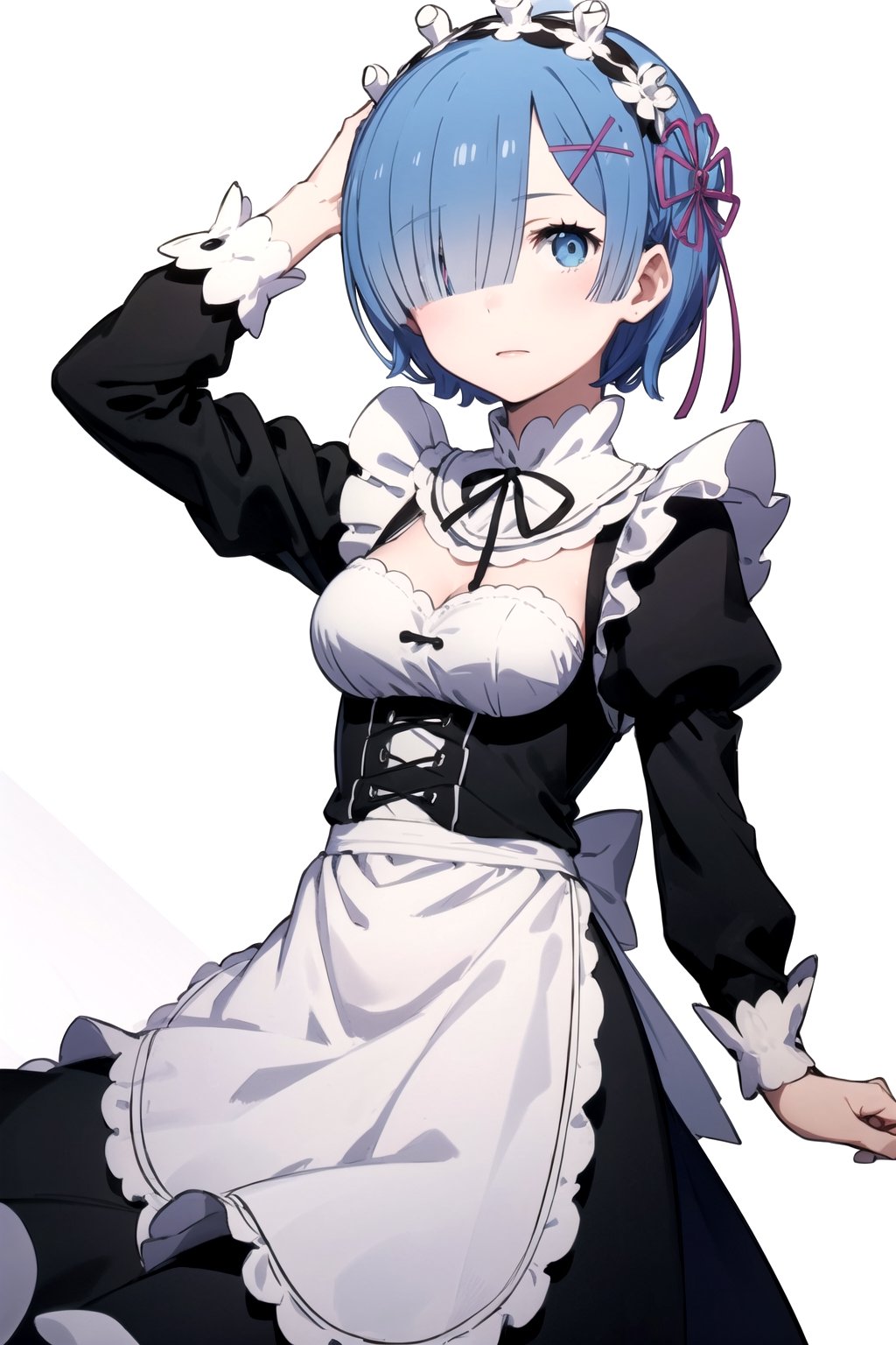 //Quality,
masterpiece, best quality
,//Character,
1girl, solo
,//Fashion,
,//Background,
white_background, simple_background
,//Others,
,rem, roswaal mansion maid uniform, maid headdress