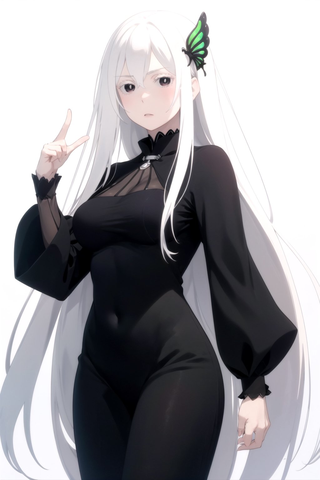 //Quality,
masterpiece, best quality
,//Character,
1girl, solo
,//Fashion,
,//Background,
white_background, simple_background, blank_background
,//Others,
,echidna, black dress, cowboy_shot