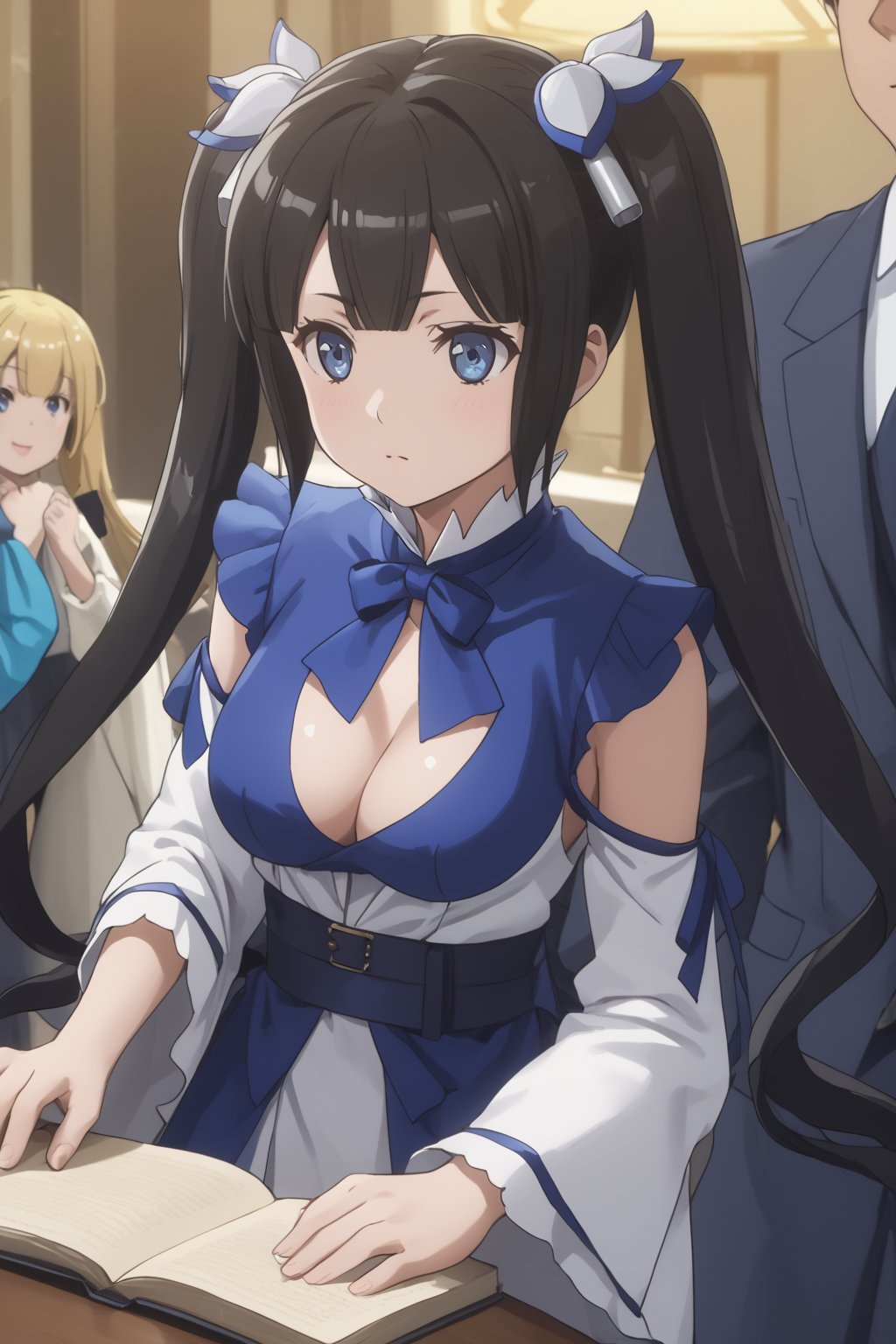 score_9,score_8_up,score_7_up,score_6_up, masterpiece, best quality, highres
,//Character, 
1girl,hestia, black hair, blue eyes,
twin tails/long hair, hair ornament
,//Fashion, 

,//Background, 
,//Others, ,Expressiveh,LOLA_SO6, 
Female mage casting a barrier spell around a small town, magical energy flowing from her hands, townspeople watching in awe