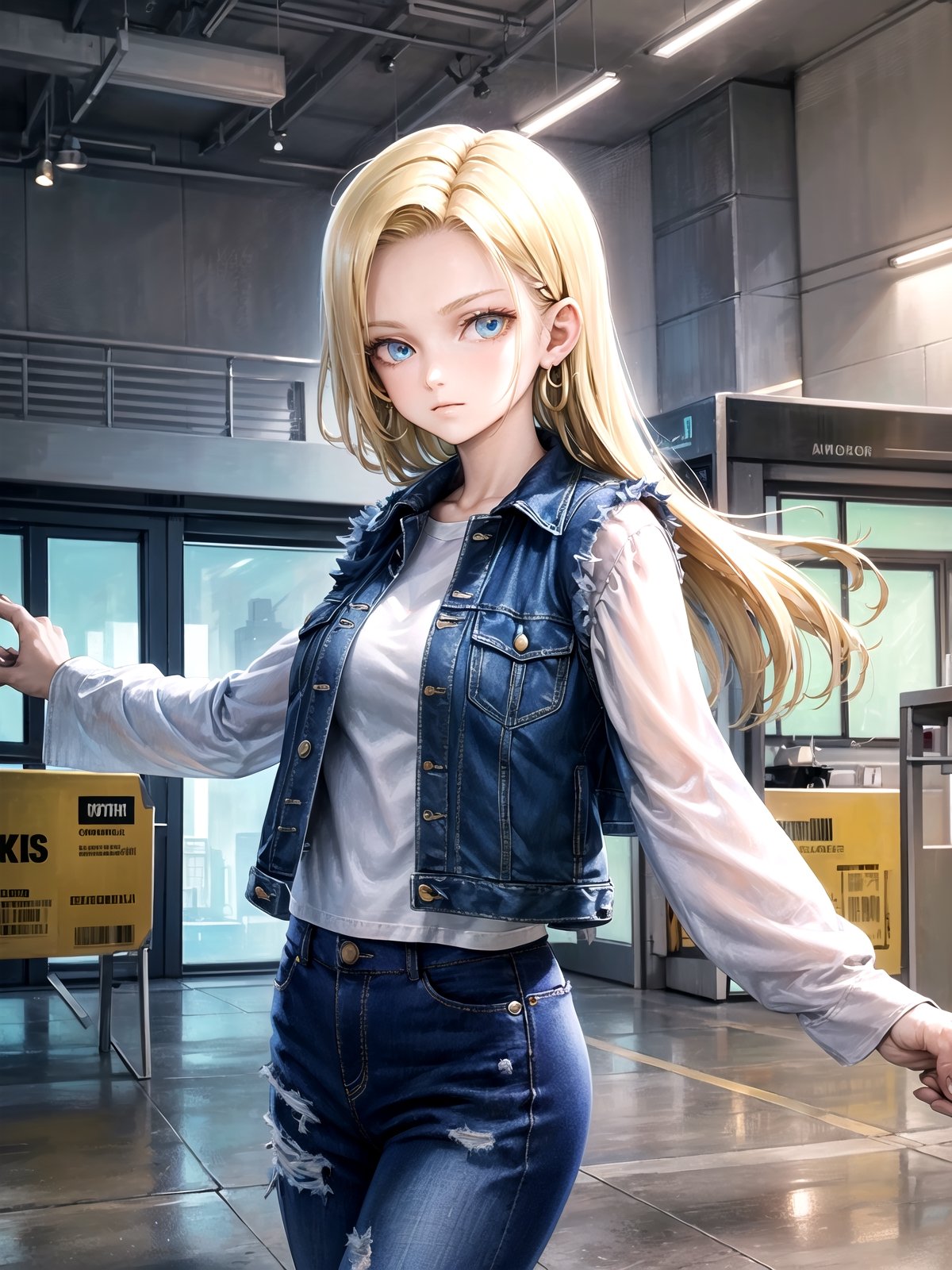 //Quality,
masterpiece, best quality
,//Character,
1girl, solo
,//Fashion,
,//Background,
,//Others,
Android18DB,striped_sleeves,long_sleeves, denim_jacket,vest,earrings, superpower