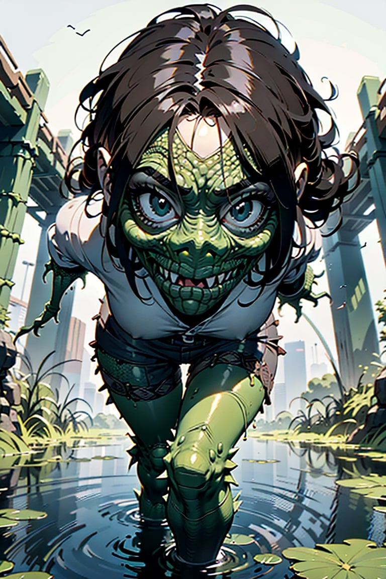 running zombie girl, (master piece:1.4), (hyper quality:1.2), (Hyper Detailed:1.4), (Perfect drawing) ,nfsw, 3D, 16K, ((clear face)), (Hi-Res), (highway:1.2), (swamp monster:1.5), nice background, ((beatiful backgrounds)), (((detailed drawing))), perfect beautiful girl, perfect photo