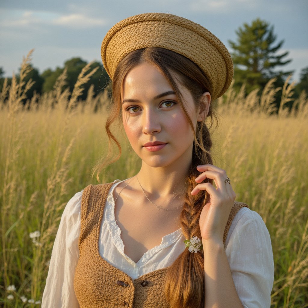 A shepherdess, in the style of the Renaissance, exuding elegance amidst pastoral beauty. (masterpiece, top quality, best quality, official art, beautiful and aesthetic:1.2), (1girl:1.4), portrait, extreme detailed, highest detailed, simple background, 16k, high resolution, perfect dynamic composition, bokeh, (sharp focus:1.2), super wide angle, high angle, high color contrast, medium shot, depth of field, blurry background,impressionist painting