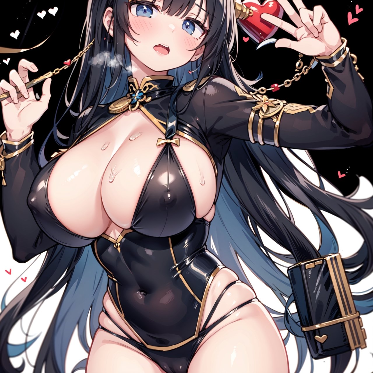 anime,  full body, big boobies, big breast, (masterpiece, best quality, highres:1.1), ultra resolution image, black hair, long hair, blush, (masterpiece, top quality, best quality, beautiful and aesthetic:1.2 ), extreme detailed, highest detailed, 1 girl,  cleavage, heart in eye, huge breasts, pleated-skirt, bra,Sexy Big Breast, horn outfit, Sheep's horn outfit, white background, in white space,YAMATO