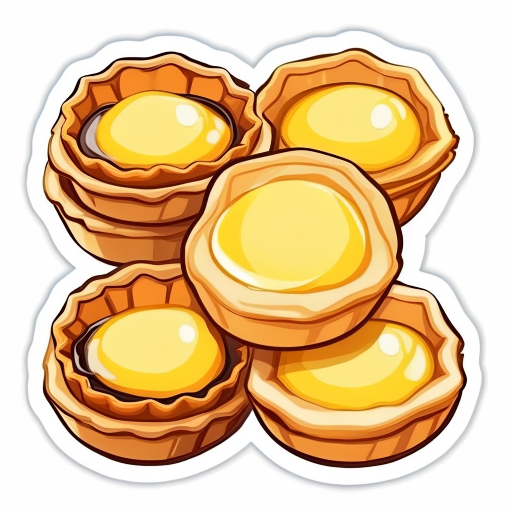 Portuguese Egg tarts,vector, vector style,16 colours vector,
,white_background,sticker