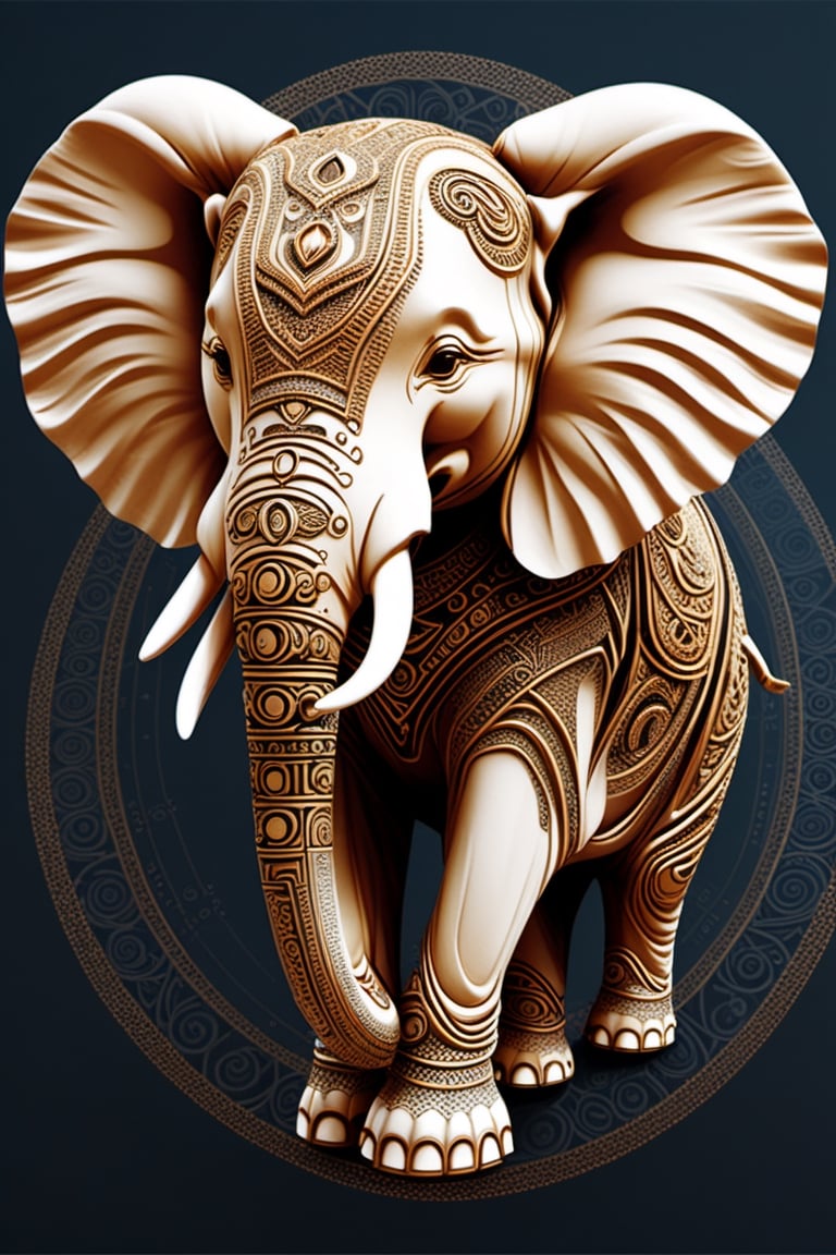 Create an image of a mascot that draws inspiration from a biomechanical elephant, featuring a fusion of organic and metallic components, emit mesmerizing fractal designs. Bright background, Elegant, sophisticated, intricate line work, ornate details, muted color scheme. Art and mathematics fusion, hyper detailed, trending at artstation, sharp focus, studio photography, intricate detail, highly detailed, centered, perfect symmetrical, plain design,tshirt design,8k,high_resolution,