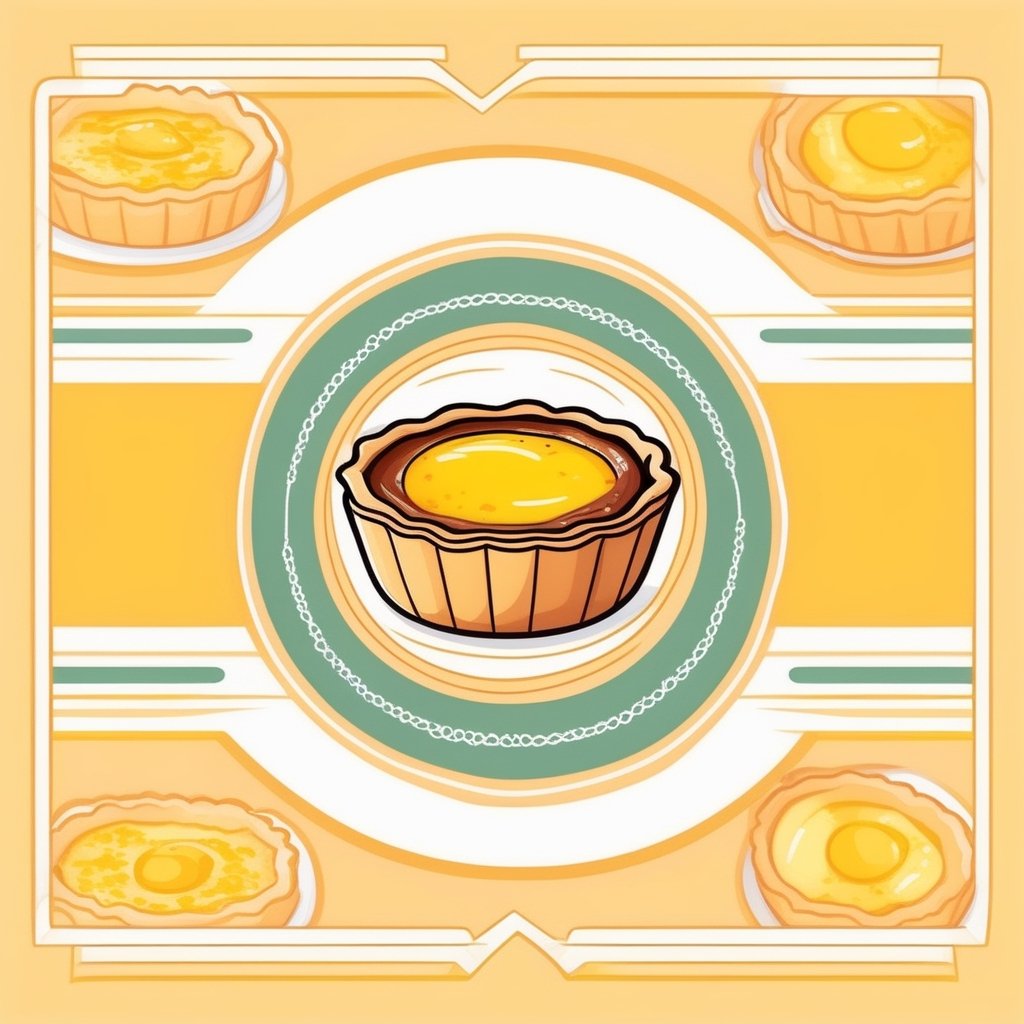 Portuguese egg tart, vector, illustration,White thick line border,cartoon style, vector style