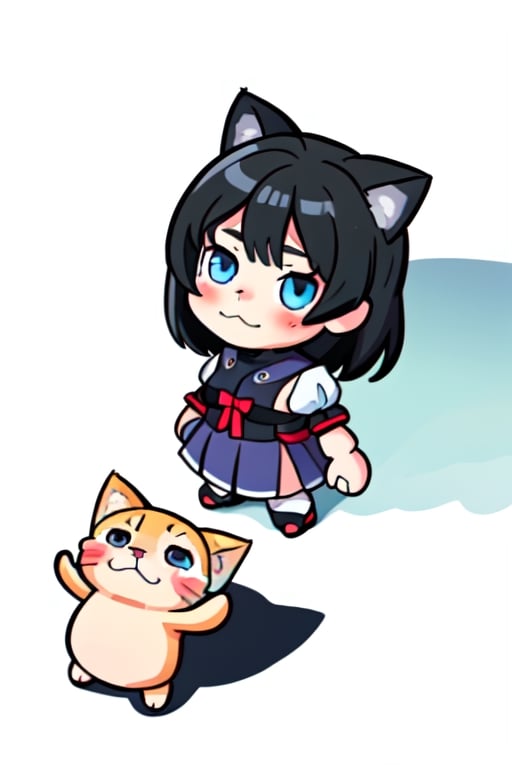 Cute anime neko girl, fluffy black hair, high quality art 