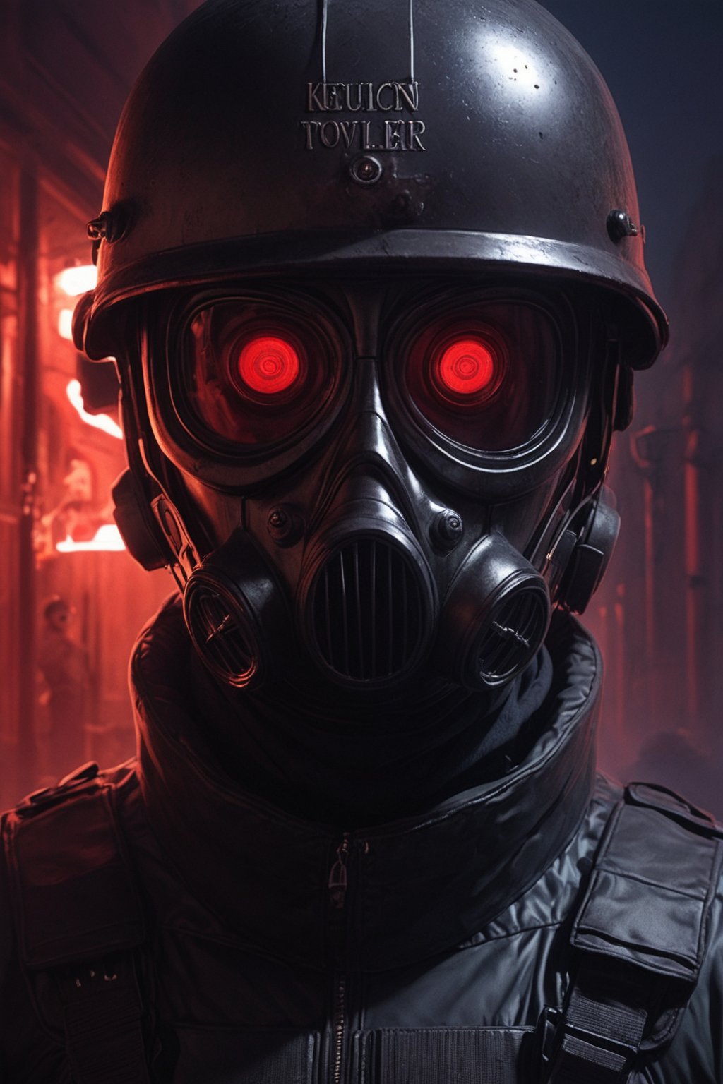 Score_9, Score_8_up, Score_7_up, volumetric_lighting, captivating,  waist-up_portrait, grbtw artstyle, faceless_man, police, (((helmet_with_gasmask))), (black_armor, red_lenses, one_eye, red_glow, kevlar, stylized, cinematic_scene, thriller_theme), night, desolate_station_interior, solo, winter, retro_anime, british