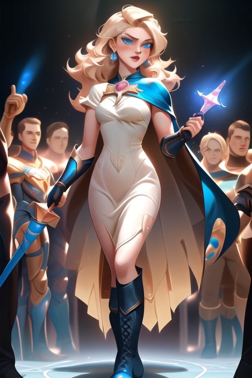 Lux is a young magician with blonde hair and blue eyes. She wears a long white dress with a blue cape. She also carries a crystal scepter and a pair of leather boots. Lux is a League of Legends champion who is known for her crowd control and magic damage abilities.