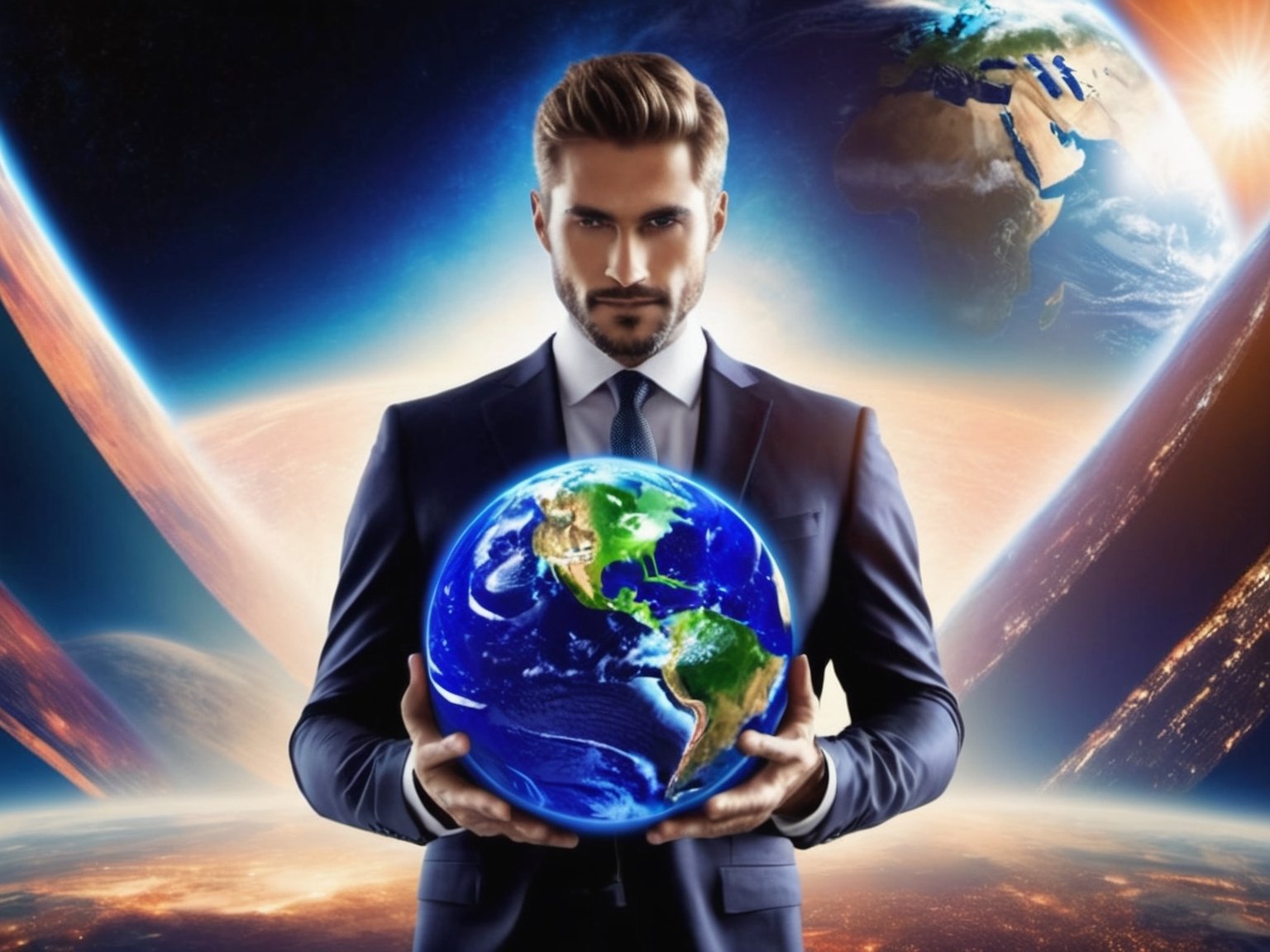 future, suit, man, holding up the earth,superpoer