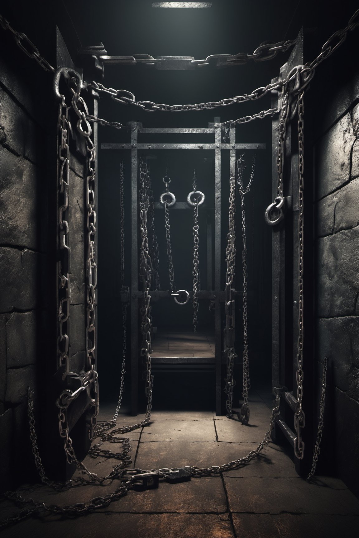 dark and gloomy torture chamber,  basement,  ((X-cross BDSM frame)) by CreatorK on Tensor.Art