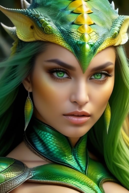 An amazingly beautiful naked lizard creature ,  green and yellow scales,  with extra large breasts by BB1707 on Tensor.Art