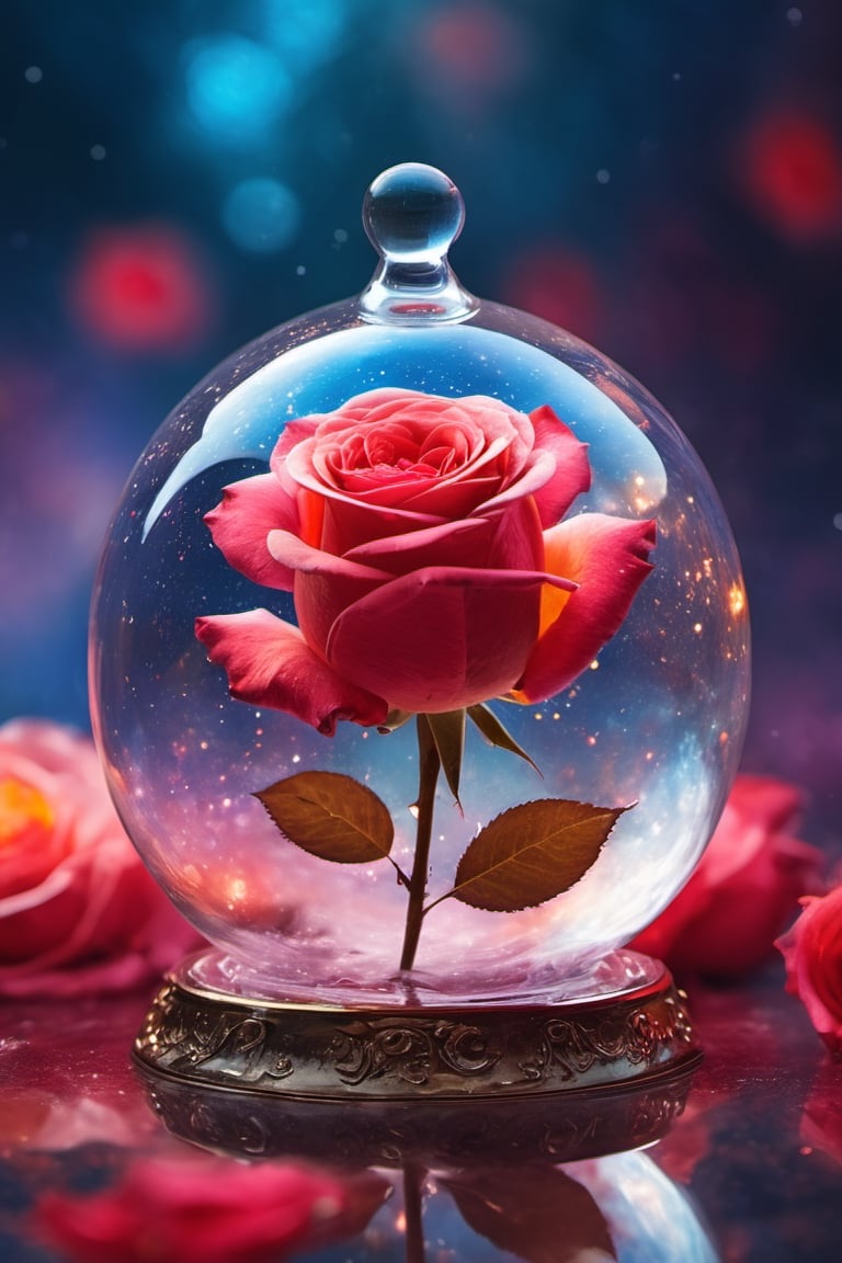 close up roses ((teat shape)) , (red,), , detailed focus, deep bokeh, beautiful, dreamy colors, rose encapsulated in a glass bell, (((floating in sapce))), colorfull space nebula background, . Visually delightful
,3D,more detail XL , ,ink 