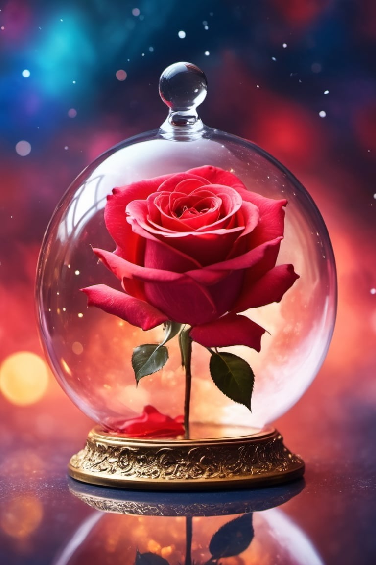 close up roses ((teat shape)) , (red,), , detailed focus, deep bokeh, beautiful, dreamy colors, rose encapsulated in a glass bell, floating in sapce, colorfull space nebula background, . Visually delightful
,3D,more detail XL , ,ink 