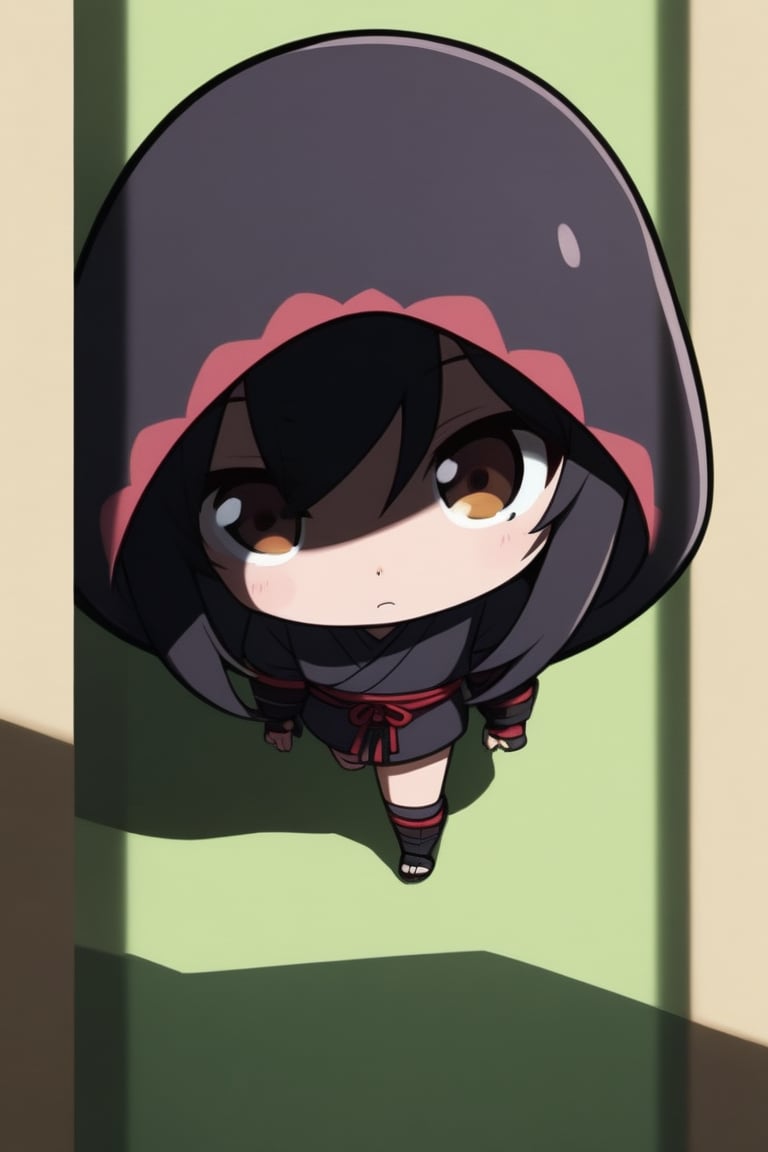 A ninja girl is hiding in the shadows, cute, shadow, Japanese anime style