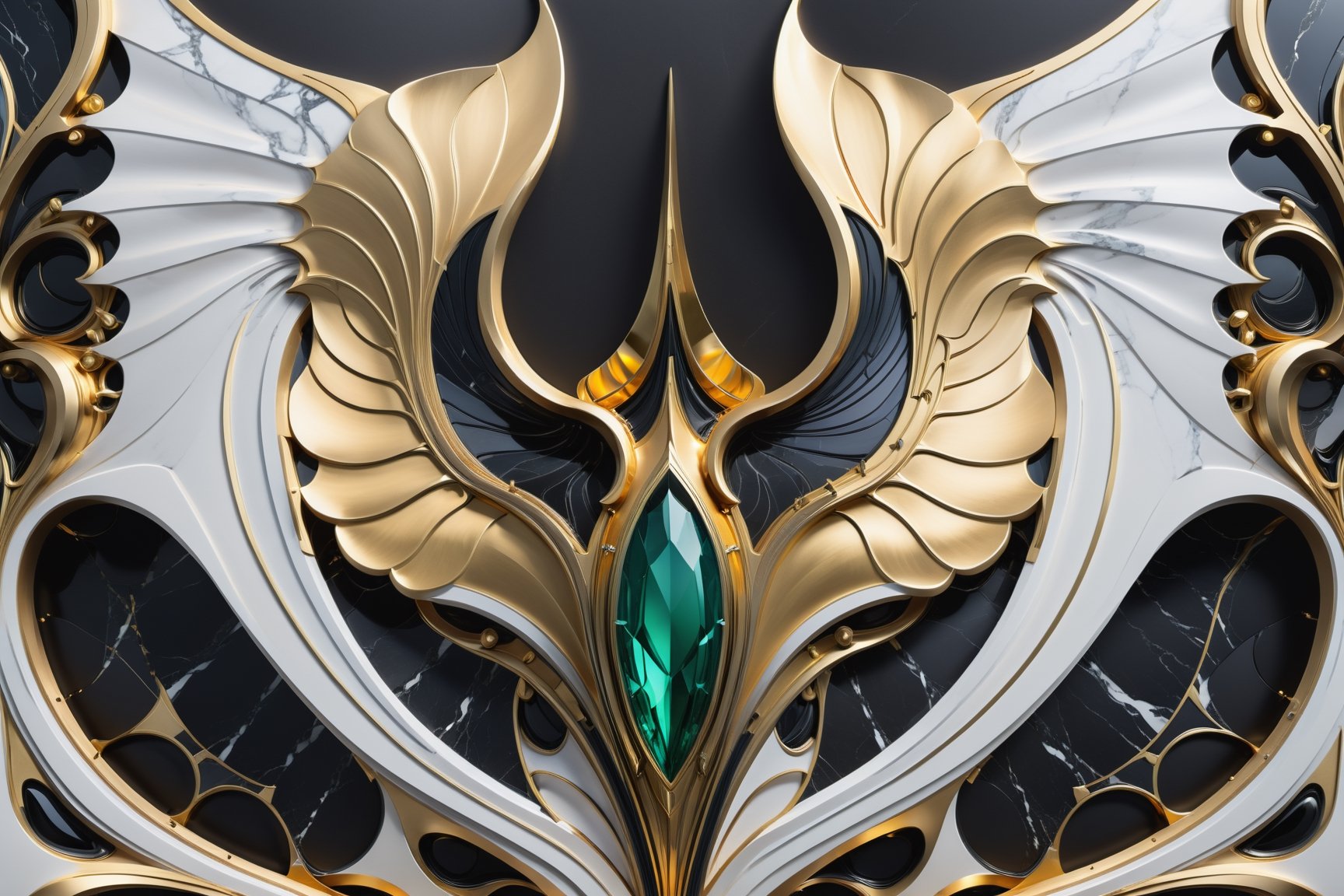 Photorealistic representation in high definition of a mystical and enigmatic scene mega gigant sculpture art deco of a tro...