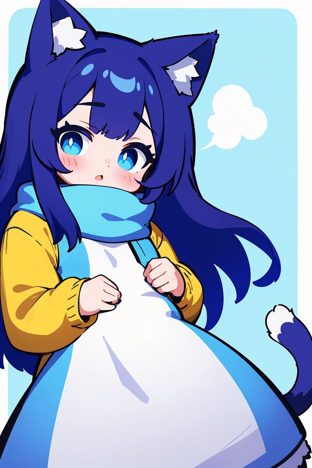 1girl,cat ears, tail, cute, 🩷, 🧣