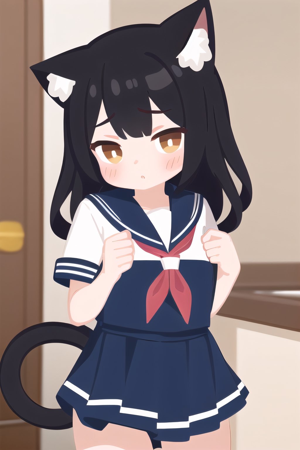 1girl, cat ears, cat tail, Sailor suit,