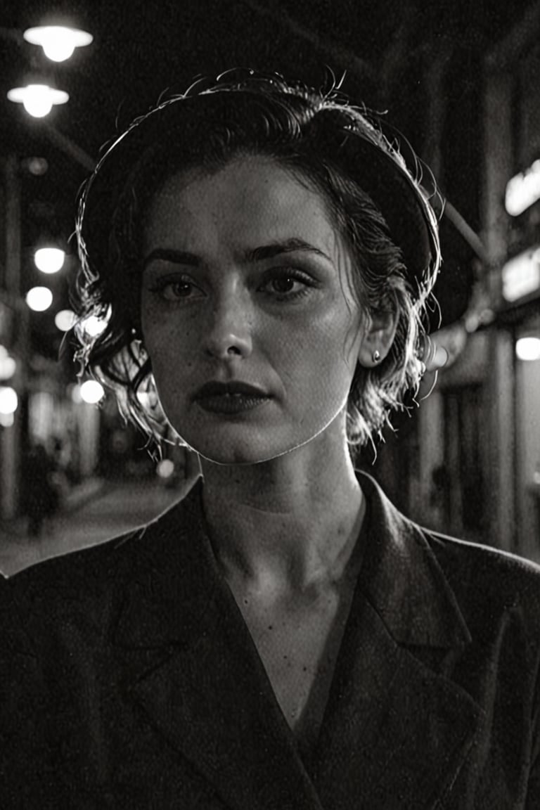 A classic b/n, film noir aesthetic: vintage 35mm shot, 24-70mm, f/11, 1/30, ISO 320, high grain, sharp focus, dramatic lighting, richly saturated, photorealistic, moody shadows