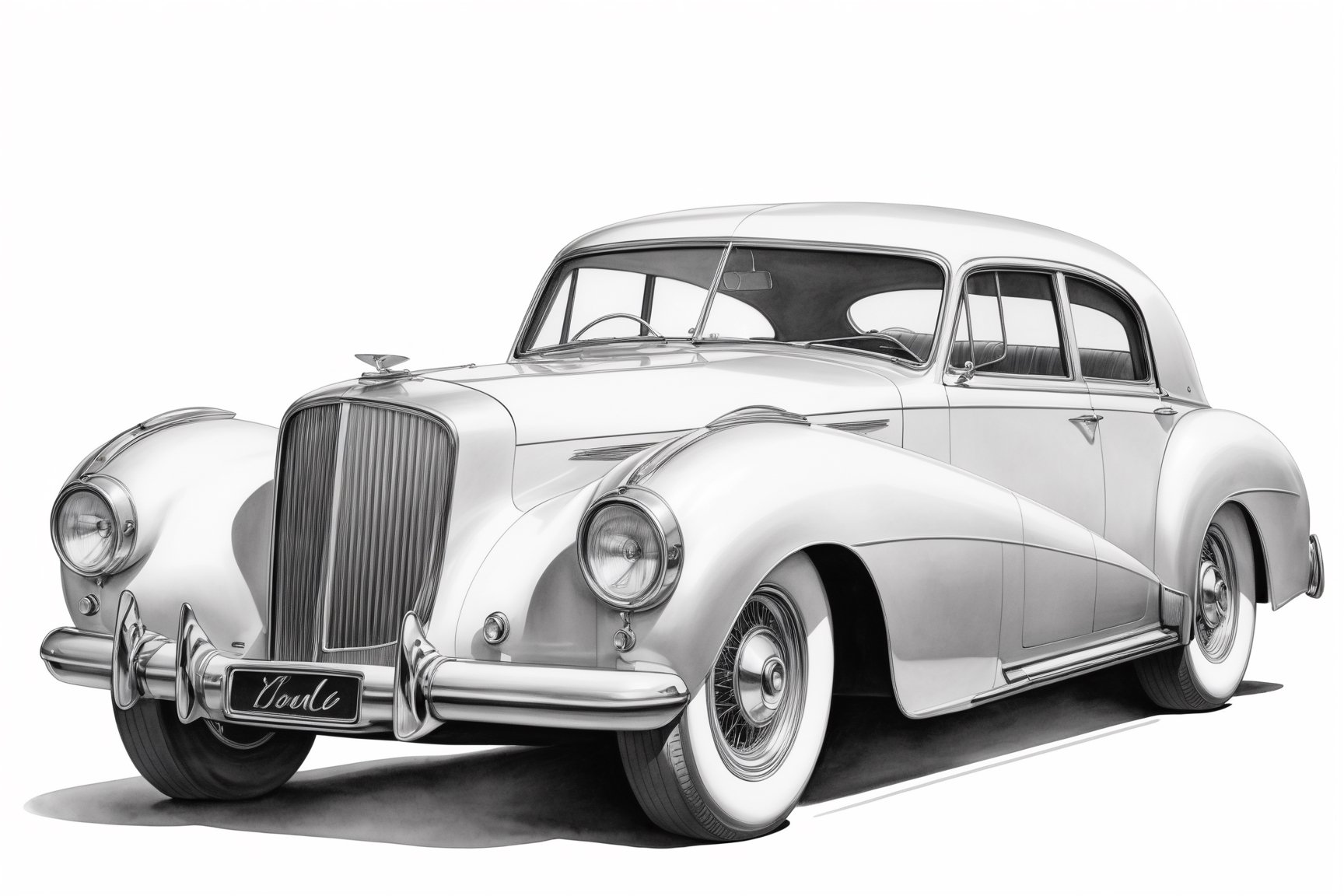 A detailed sketch of a vintage car, capturing the sleek lines and nostalgic feel of the vehicle