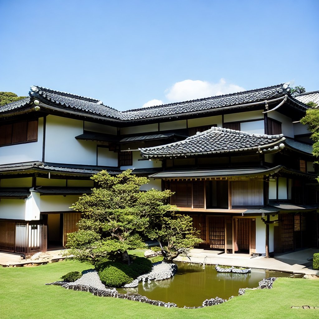 a small japanese villa with facade view