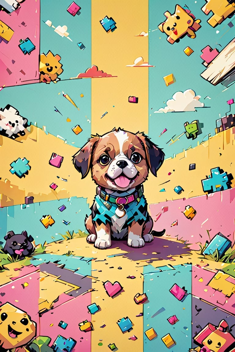 Cute Vector 
Cute patterns |
for pattern design,
(((Pixel Style)))
Cute puppy pattern,
White, black, pink, blue, yellow, green, all kinds of bright colors,
Clean background, V ray,Comic Book-Style 2d