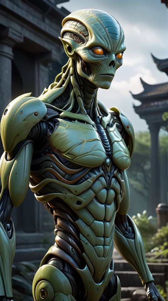 very tall humanoid alien,  piercing gaze,  ent mixed zombie in a haunted landscape by Lightdreams.AI on Tensor.Art