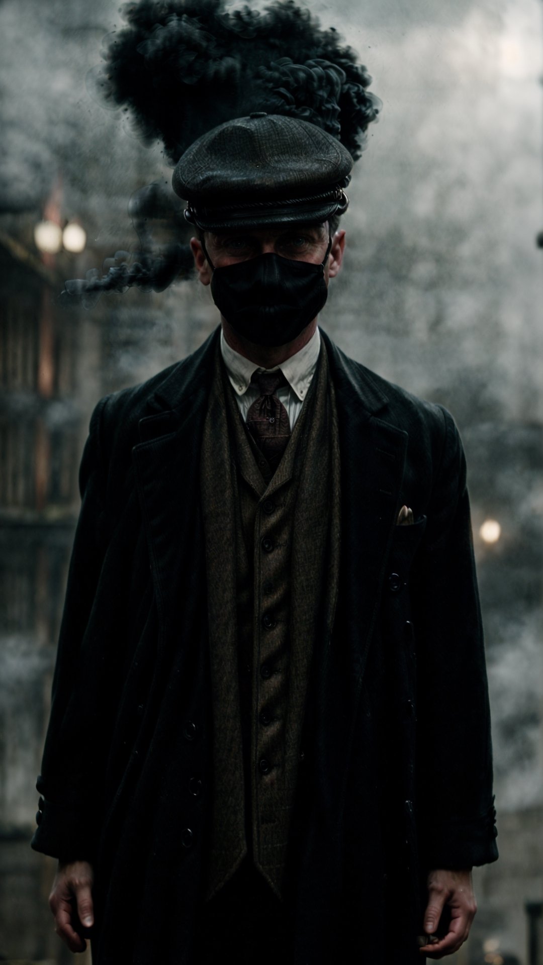 color photo of "Peaky Blinders"
A gritty portrait of the Shelby family, their faces masked by shadows, showcasing their sharp suits, flat caps, and fierce expressions. The scene is set in the dimly lit streets of Birmingham, with smoke billowing from factory chimneys and cobblestone roads. The atmosphere is tense, with a hint of danger lingering in the air. The camera captures the essence of the 1920s era, bringing to life the roaring spirit of the Peaky Blinders. The photo is captured with a vintage Leica M3 camera, using Kodak Portra 400 film to enhance the rich colors and tones. The lens used is a 50mm f/1.4, allowing for a shallow depth of field and dramatic focus on the characters. Directed by Martin Scorsese, cinematography by Roger Deakins, photography by Annie Leibovitz, and fashion design by Alexander McQueen