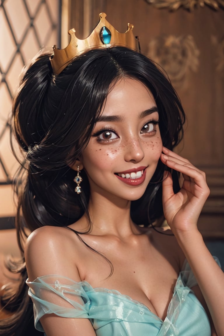 Milf,30 years old, arab, black hair, huge tits, massive cleavage, freckles, wearing bikiini, masterpiece, best quality, , perfect anatomy, 1woman, HeadpatPOV, pov, headpat, KosekiBijou, NO CROWN  , smile, huge breasts, smile, :d, cute, sparkling, upper body, portrait,NaniWaifu,Jasmine,milf